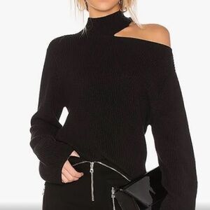 NEW RtA 100% Cotton Langley Black Tight Knit Cut Out High Neck Sweater M